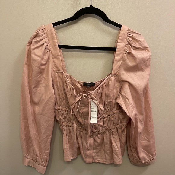 J.CREW CINCHED-WAIST TOP IN HERRINGBONE COTTON - Picture 2 of 7